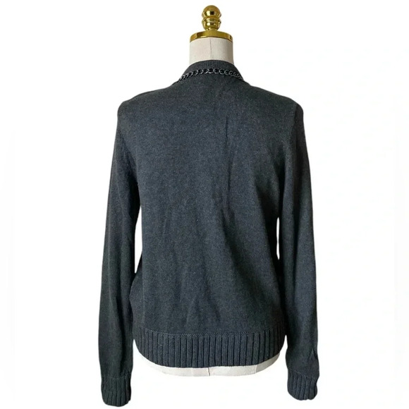 MICHAEL KORS | Women’s Zip-Up Dark Gray Chain Embroidered Cardigan Size M - Picture 4 of 8